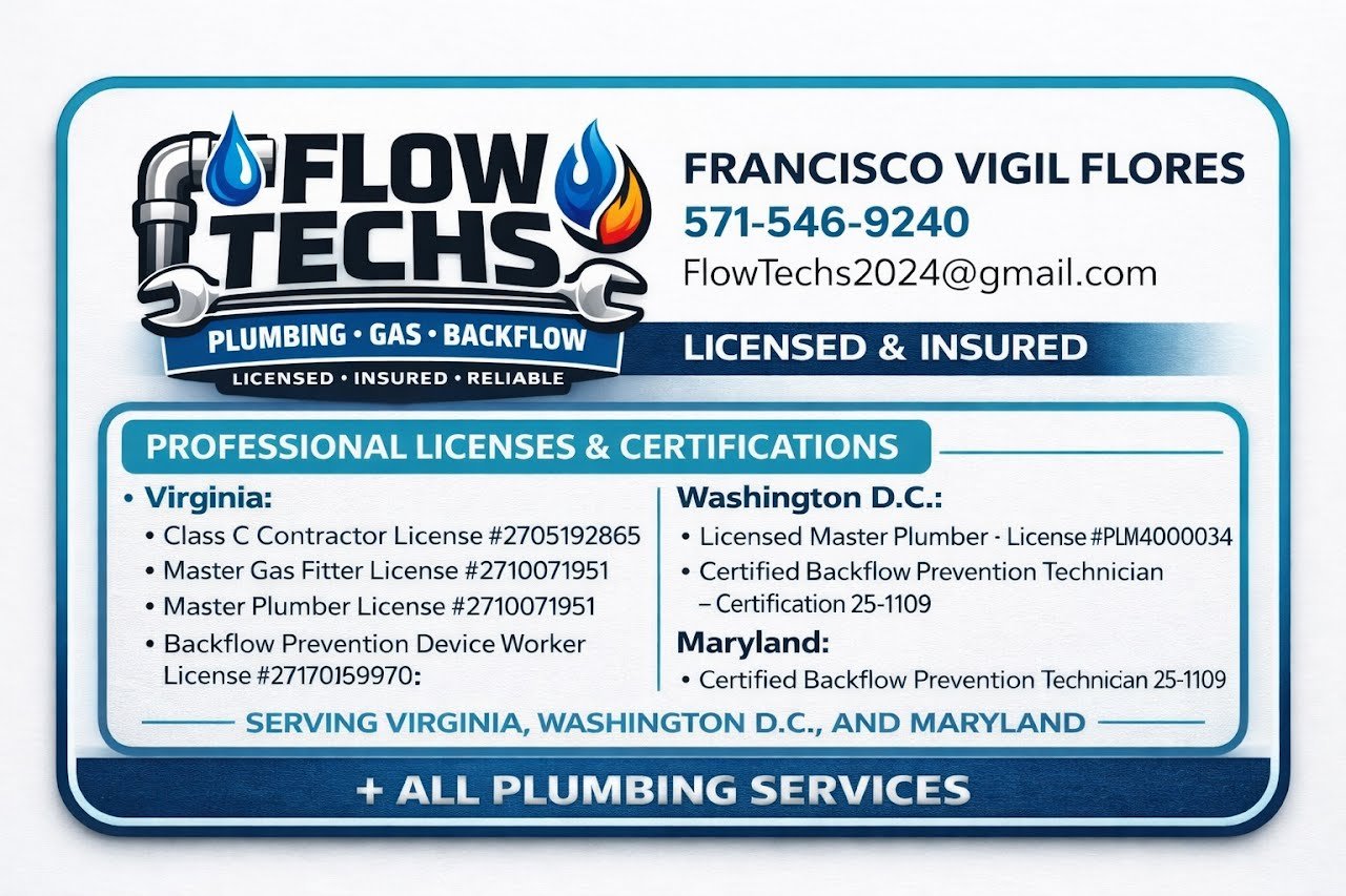 Flow Techs licenses in Virginia DC and Maryland